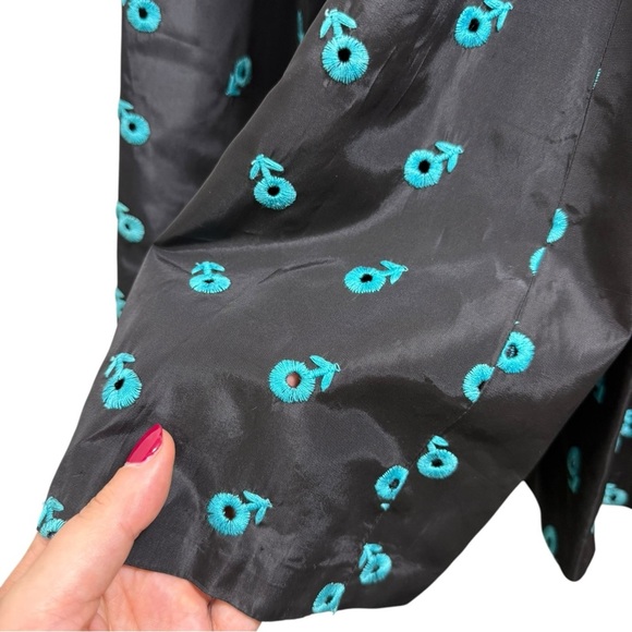 Vintage 50s Fit & Flare Dress - Black w Teal Floral Embroidery - XS/S Du-Rite - Picture 10 of 11